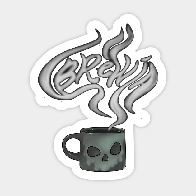 Funny Bruja Coffee Halloween Skull Mug Sticker by TheGhoulishGarb